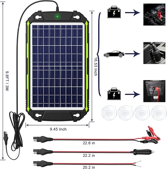 Sun Energise 10W 12V Solar Battery Charger Maintainer PRO, Built-in Smart MPPT Charge Controller, Waterproof 10 Watt 12 Volt Solar Panel Trickle Charging Kits for Car Auto Boat RV Marine Trailer