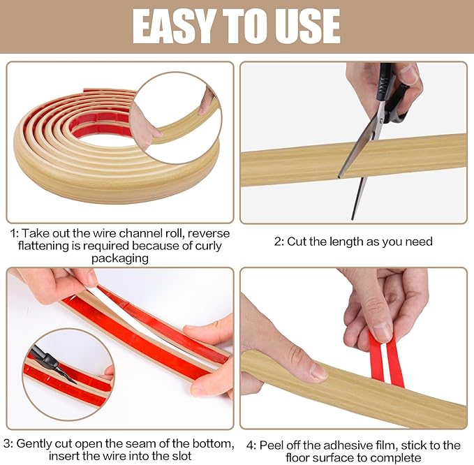 Floor Cord Cover Self Adhesive Cord Hider,3.3FT Cable Management, Extension Strip Protector for Wires, Prevent Cable Trips for Offices, Gyms, Exhibitions Cavity:0.3"(W) x0.28(H) WoodLightyellow