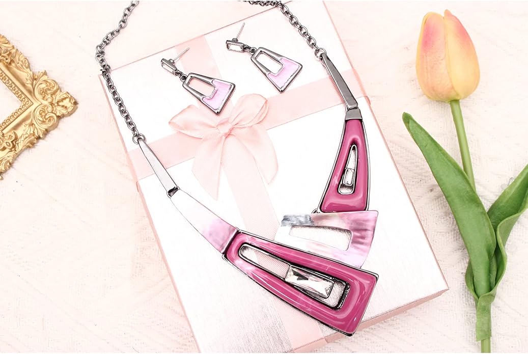 SFE Irregular Enamel Triangle Shape shell Collar Bib Bohemian Boho Statement Necklace Earrings Fashion Costume Jewelry Set for Women