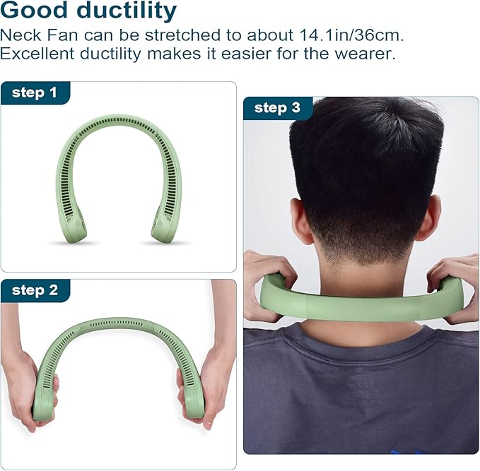 CIVPOWER Neck Fan: Portable Personal Neck Cooling Rechargeable Bladeless Fan - Hands Free 3 Speed 4000 mAh Battery USB Operated Wearable Headphone Design - for Men Women Outdoor Indoor (Light Green)