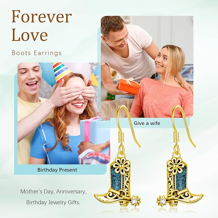 Western Earrings for Women 925 Sterling Silver Turquoise Western Country Dangle Drop Earrings Country Jewelry Gifts for Cowgirl Cowboy