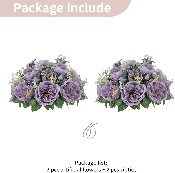 NUPTIO Artificial Flowers Ball Centerpieces: 2 Pcs 9.8 Inch Diameter Fake Kissing Rose Floral Balls for Wedding Party Bridal Shower Valentine Home - Purple Bouquet Arrangement Decorations for Table