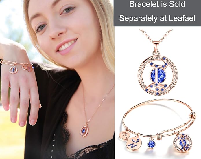 Leafael "Superstar Zodiac Constellation Pendant Necklace Made with Premium Crystal Horoscope Jewelry, Gold or Rose Gold Plated, 18"+ 2"