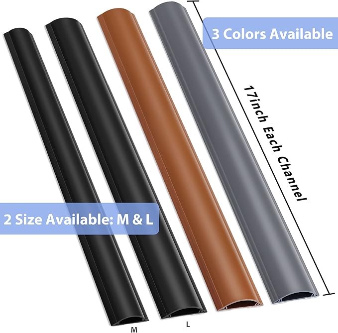 Cord Hider Floor 34in (2X L17in), Large Capacity Floor Cord Cover, Hard PVC Wire Cover, Cable Management Floor, Brown, Cord Cavity - 1.1"(W) x 0.4"(H)