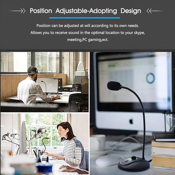 JOUNIVO USB Computer Microphone with Mute Button, Plug&Play Condenser, Desktop, PC, Laptop, Mac, PS4 Mic -360 Gooseneck Design -Recording, Dictation, YouTube, Gaming, Streaming