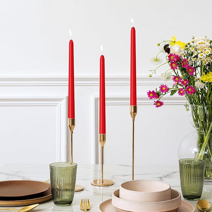 4 Pack Red Taper Candles - Taper Candles 10 Inch Dripless, Smokeless & Unscented - 8 Hours Long Burning - Hand Poured Tall Candlesticks - Ideal for Weddings, Dinner Parties, and Home Decor