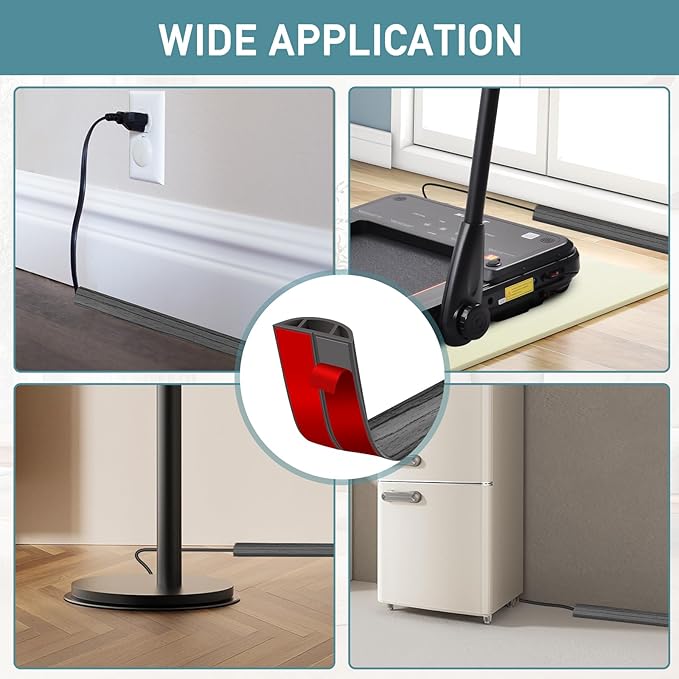 Floor Cord Cover Self Adhesive Cord Hider Floor Extension Cord Covers for Floor Power Cord Protector Cable Management Prevent Cable Trips Cable Cavity 0.51" W x 0.31" H (Deep Grey Wood, 3.3Ft)