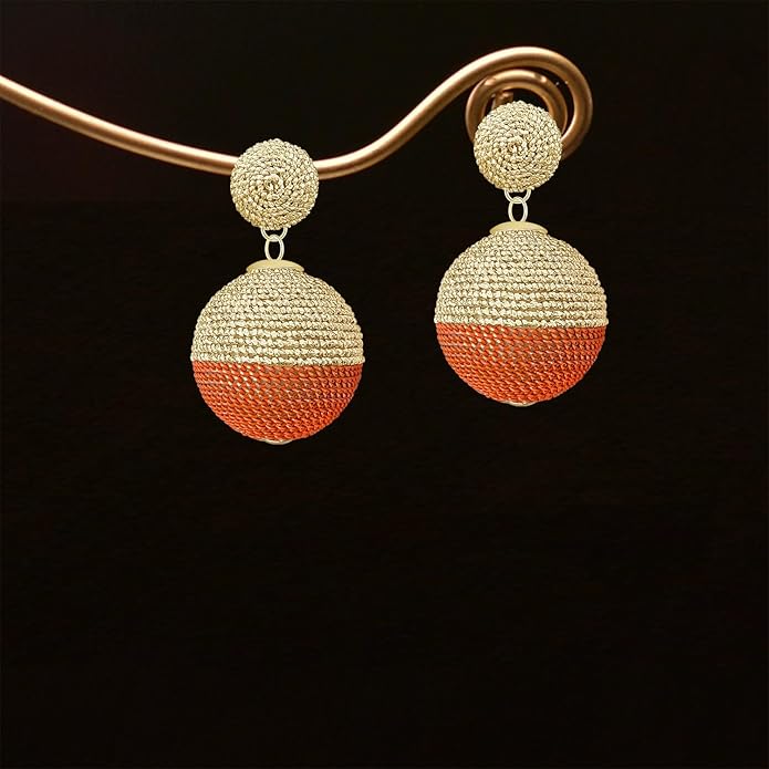 Bohemian National Style Weave Ball Lightweight Dangle Drop Earrings Thread Entanglement Contrasting Color Vintage Stud Earrings For Women Jewelry Gifts