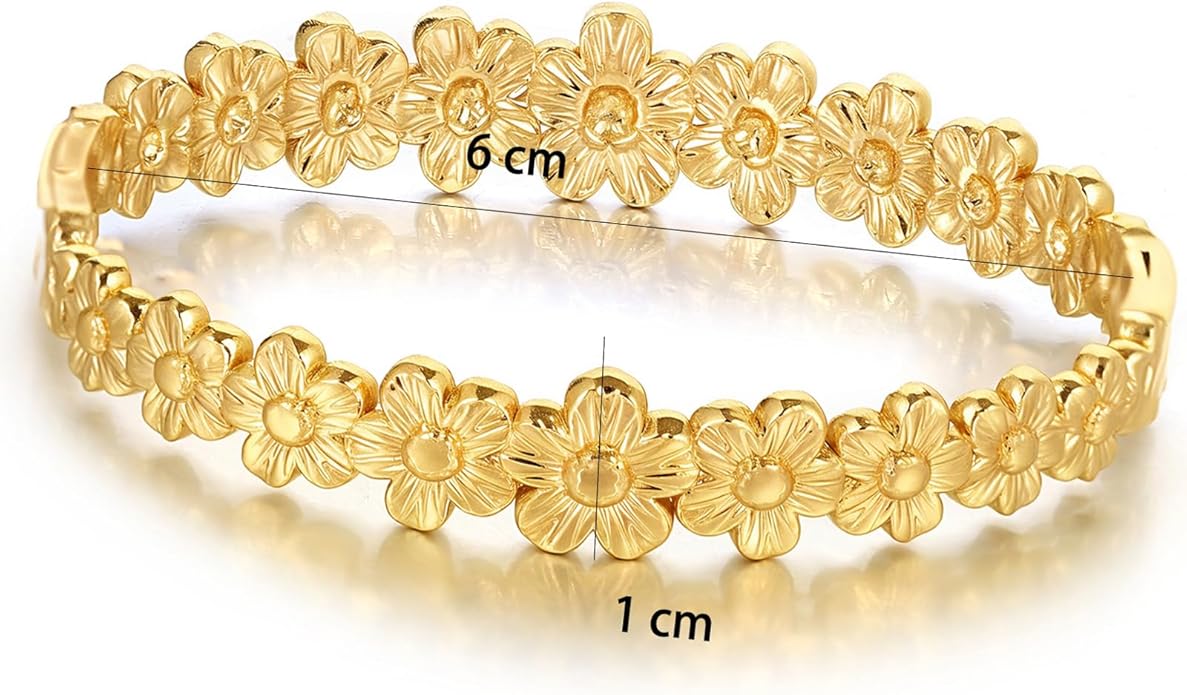 hotoo Flower Bangle Bracelets for Women Cute Stackable Stainless Steel Cuff Bracelet Mother Daughter Sister