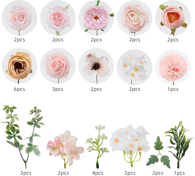 Floweroyal Artificial Flowers Combo Pink Flowers Mix Silk Flowers Roses Peonies with Stems for DIY Wedding Bridal Bouquets, Baby Shower, Floral Arrangement, Table Centerpieces, Home Decorations.
