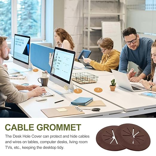 PATIKIL Desk Grommet 1-9/16", 8 Pcs Round Cable Grommet Cord Hole Cover with Adhesive Tape Flexible Table Wire Organizer for Office Home Table Countertop, Deep Brown