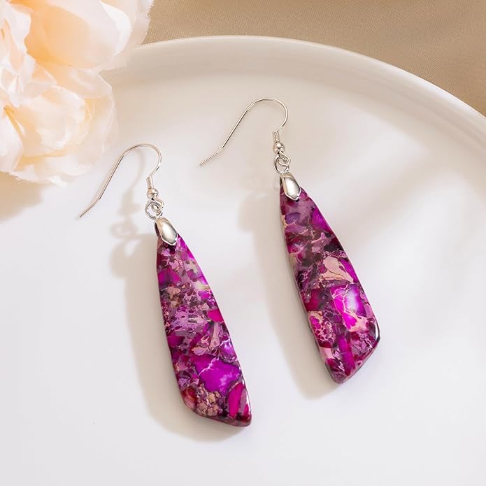 SELOVO Jasper Stone Earrings for Women Trendy Dangle Earrings Fishhook Drop Earrings