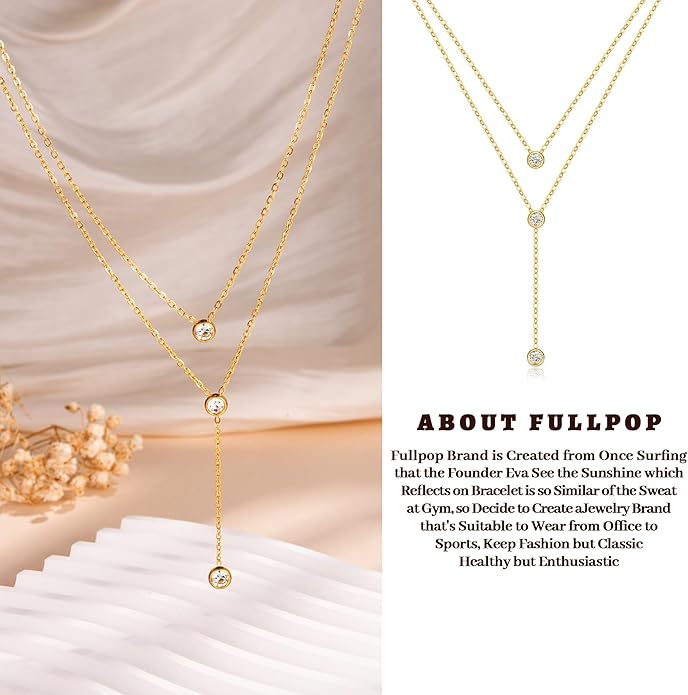 Fullpop Dainty Gold Necklaces for Women, 18k Gold Layered Lariat Necklace for Women Long Gold Choker Necklaces for Women Statement Diamond Heart Pendant Necklace Body Chain Jewelry for Women