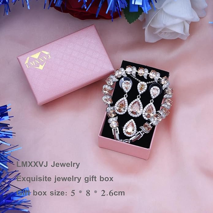 LMXXVJ Teardrop Jewelry Set for Women,Necklace Earrings Adjustable Ring Bracelet Set Fashion Formal Platinum/Gold/Rose Gold Jewelry Gift Girl/Mom/Wife/Grandmother/Best Friend/Aunt