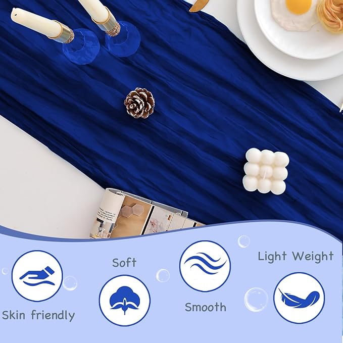 10 Pack Royal Blue Table Runner 120 Inch Cheesecloth Table Runner 10FT Boho Gauze Table Runner Long Cheese Cloth Table Runner Semi Sheer Runners for Wedding Bridal Baby Shower Party