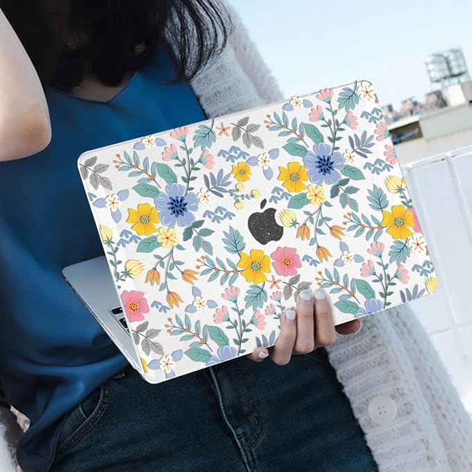 for MacBook Pro 13-inch Case 2022 2021 2020-2016 Release M2 M1 Chip A2338 A2251 A2289 A2159 A1989 A1706, Shiny Clear Pattern Plastic Hard Shell Case Keyboard Cover Screen Film, Flowers L213