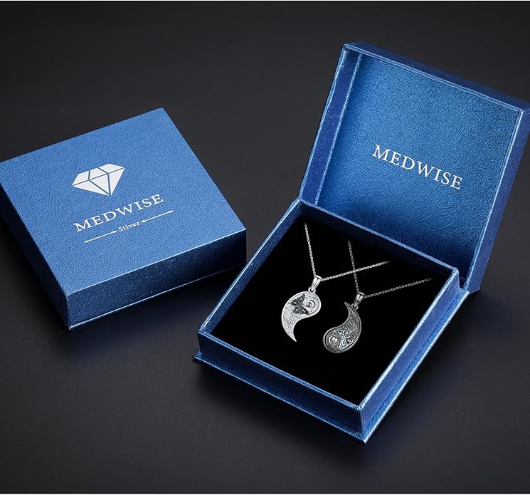 MEDWISE Butterfly Flower Yin Yang Necklace Double S925 Sterling Silver Sun Moon Pendant Partner Friendship Couples BFF Pendant Necklace Yin Yang Jewelry Matching Set for Her Women