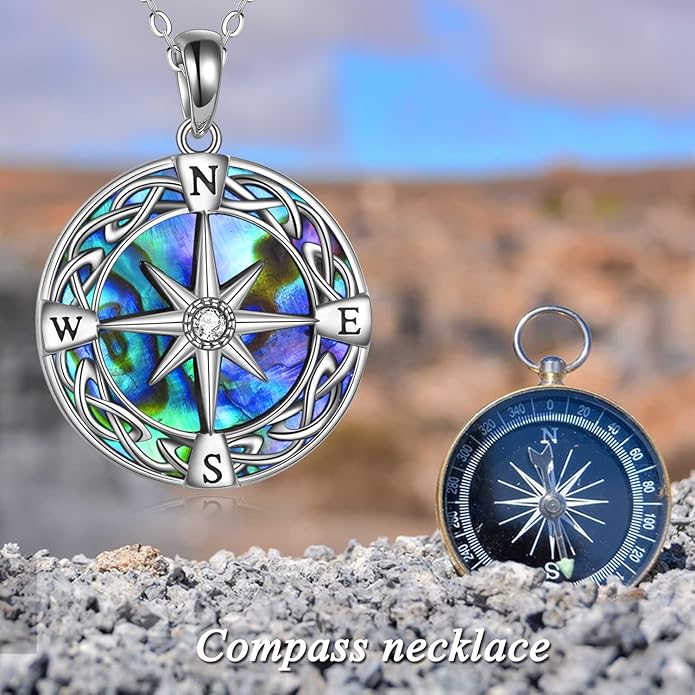 Compass Necklace Sterling Silver Celtic Knot Necklace Graduation Friendship Talisman Travel Necklace Inspirational Graduation Gift Jewelry Gifts for Women Girls