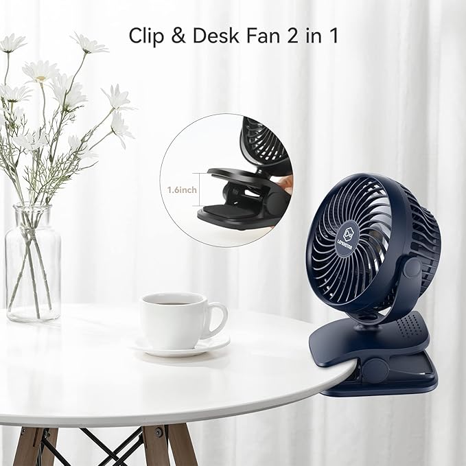 Shinebella AA Battery Powered Clip on Fan with 4-Speed, 5’’ Small Desk Fan with Aroma Function, USB Powered, 360°Rotation, Ultra Quiet, for Golf Cart, Stroller, Bedroom,Car(Batteries Not Included)