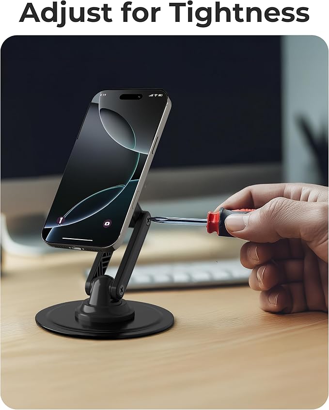 COOPER Magnetic Phone Stand for Desk, Mag360 Adjustable MagSafe Stand for iPhone 16 Pro Max, 15 14 13 12 & Plus | 360° MagSafe Phone Holder, Strong Magnetic Mag Safe, Foldable 3-Axis Leg (Black)