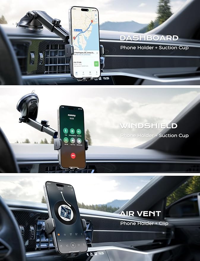 CHGeek 15W Fast Charging Auto Clamping Car Charger Phone Mount Phone Holder (Cranberry)