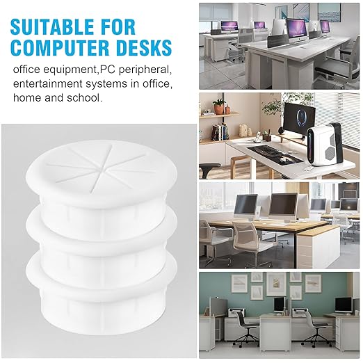 2" White Desk Grommet, JTemgle Flexible Cable Grommet Rubber Cable Hole Cover Wire Organizer Caps Desktop Cord Management for Home Office TV Stands Tabletops, 2 Pieces