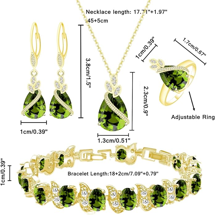 LMXXVJ Jewelry Set for Women,Teardrop Cubic Zirconia Necklace Earrings Adjustable Ring Bracelet Jewelry Set Formal Jewelry Gift