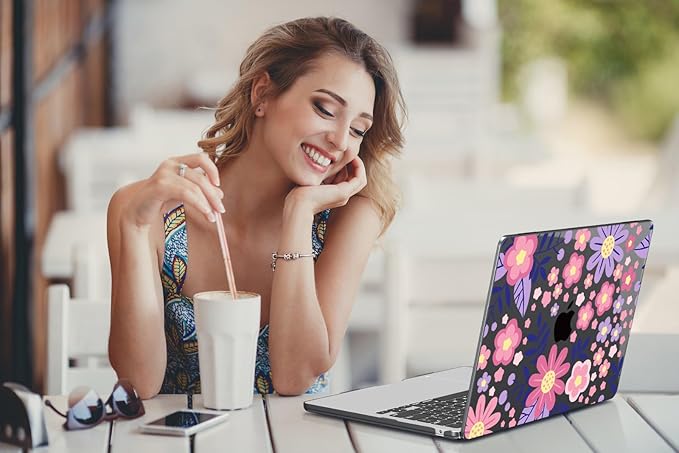 CISSOOK for MacBook Air 13 inch M4 M3 M2 Case 2025 2024 2023 2022, Hard Shell Case Keyboard Skin Screen Protector for MacBook Air 13.6 A3240 A3113 A2681, Stylized Flowers