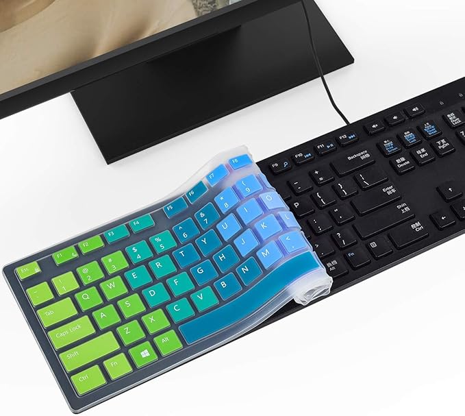 Colorful Keyboard Cover for Dell KM636 Wireless Keyboard/Dell KB216 KB216t KB216p Wired Keyboard/Dell Optiplex 5250 3050 3240 5460 7450 7050/Dell Inspiron AIO 3475/3670/3477 All-in one Desktop,Rainbow