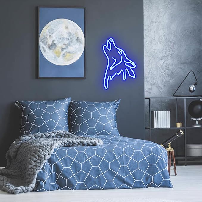 LISIGNVE Wolf Neon Sign Blue Led Cute Wolf Neon Lights for Wall Decor Dimmable USB Bedroom Sign Lights for Kids Room Home Decor Birthday Party Gifts