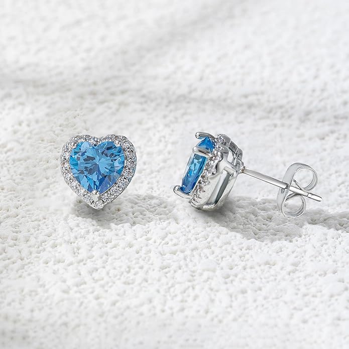 YOMELA Cubic Zirconia Earrings Studs, Halo CZ Birthstone Simulated Diamond Stud Earrings for Women