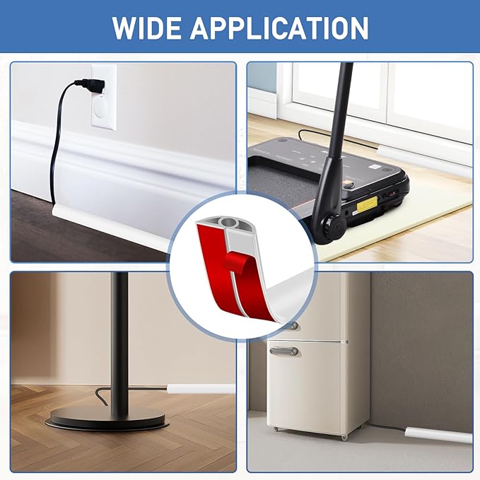 Floor Cord Cover Self Adhesive Cord Hider Floor Extension Cord Covers for Floor Power Cord Protector Cable Management Prevent Cable Trips Cable Cavity 0.32" W x 0.32" H (White, 10Ft)