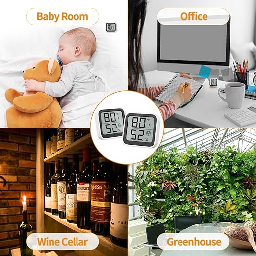 NOKLEAD Thermometer Humidity Meter Inside Mini Hygrometer Monitor Room Temperature Measuring Device with Face Icon Comfort Indicator ℃/℉ Switch for Baby Room Greenhouse Office Living Room (4)
