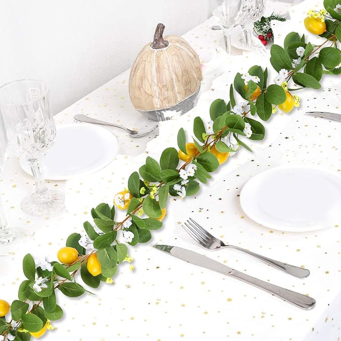 U'Artlines 2Pcs Total 11 Ft Artificial Lemon Garland Spring Summer Faux Fruit Vine Garlands with Greenery for Door Wall Mantle Wedding Party Table Decorations