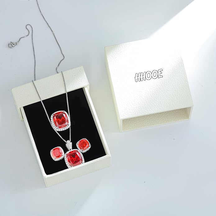 Jewelry for Women Sets Gold-Plated Sterling Silver CZ or Faux Gemstone Cushion-cut Necklace & Ring & Stud Earring set for Bridesmaids, Comes With a Gift Box.