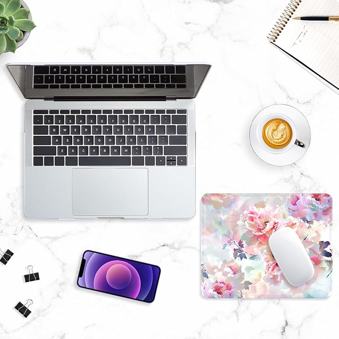 ITNRSIIET Mouse Pad with Stitched Edge Premium Textured Smooth Precise Operation Waterproof Washable Non-Slip Rubber Base Desktop Protection Mat, 10.2×8.3×0.12 inches, Beautiful Flowers
