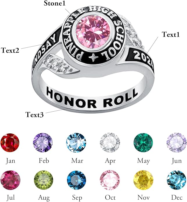 Custom Class Rings Personalized Birthstone Rings High School College Ring 925 Sterling Silver Engraved 2025 Graduation Jewelry Gifts for Women Size 4-15