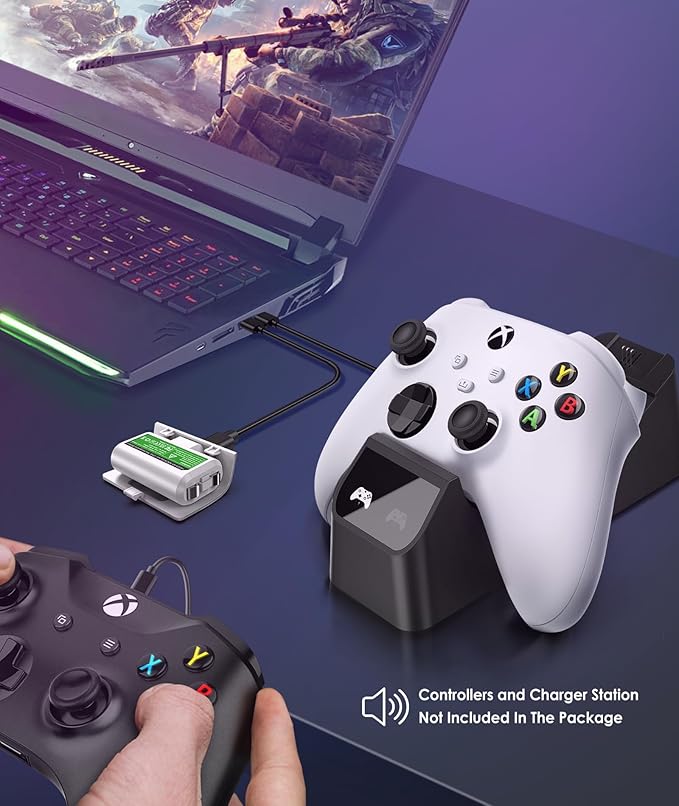 Rechargeable Controller Battery Pack with 4 Cover Play and Charge Kit with Micro USB Charging Cable for Xbox 1, S/X/Elite Wireless Remote (2 Pack-White)