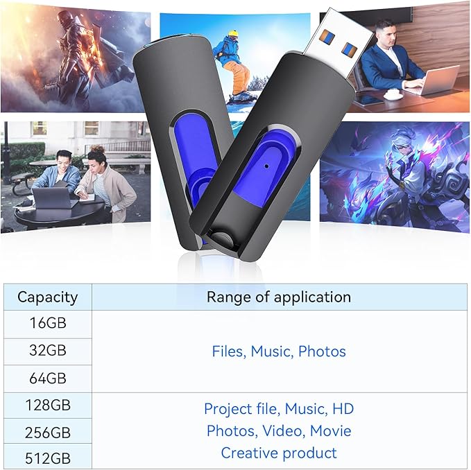 JUANWE USB Flash Drive 256GB, USB 3.0 Thumb Drive USB Storage Flash Drive, Retractable Slide 256GB Jump Drive Stick for Expand Memory & Files Storage Backup