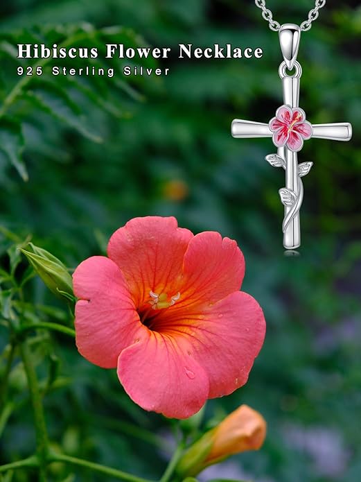 Flower Necklace Sunflower/Violet/Daffodil Necklace Sterling Silver Flower Cross Pendant Jewelry Gifts for Women