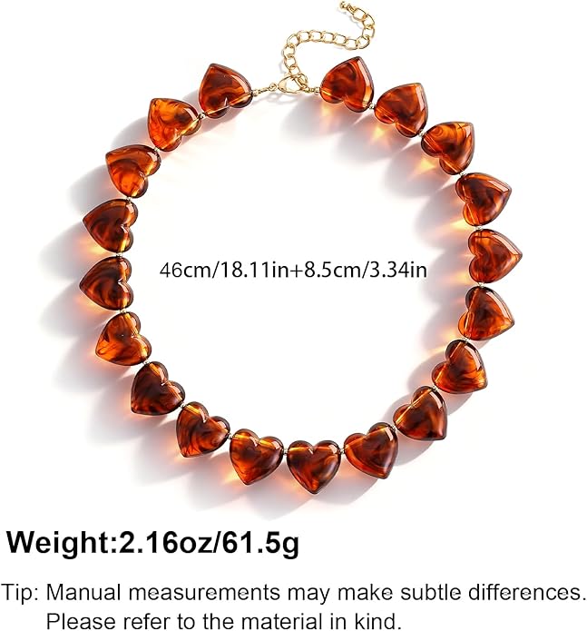 YUJIE Amber Acrylic Heart Choker Necklace for Women Vintage Punk Chunky Necklace Trendy Fashion Accessory