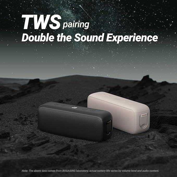 BOGASING G6 Bluetooth Speaker, Portable Wireless Speakers with 30W Loud Stereo Sound, 35H Playtime, IPX6 Waterproof, Bluetooth 5.3, EQ, TF-Card, AUX, USB Stick, Outdoor Speaker for Party (Black)