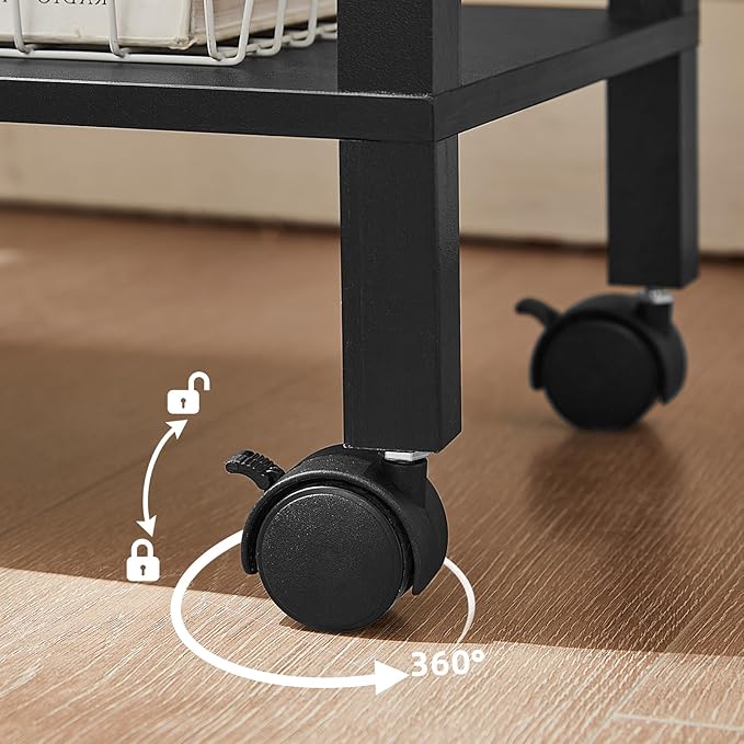 2 Tier Printer Stand with Storage,Under Desk Shelf Printer Table, Rolling Printer Cart for Office,Home,Black