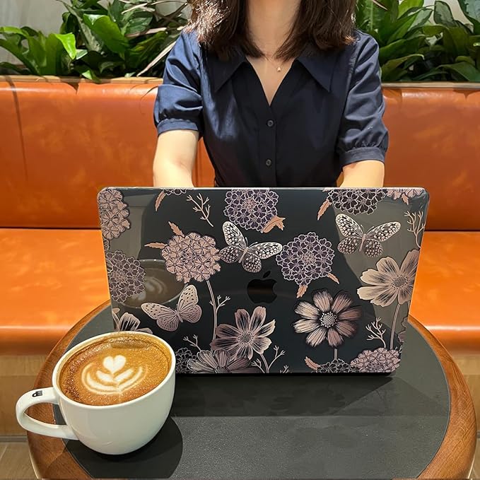 Teryeefi Case for for MacBook Pro 14 Inch M4 M3 M2 M1 (2021 2023 2024 Released) with Keyboard Cover & Screen Protector & OTG Adapter, Flower & Butterfly