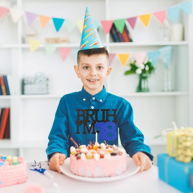 Bruh I'm 18 Cake Topper, 18th Birthday Decorations for Boy, Glitter Funny 18th Birthday Cake Topper, Bruh 18 Year Old Birthday Party Decoration Supplies