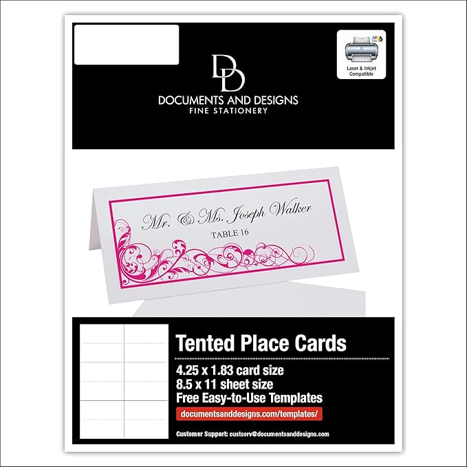 Scribble Vintage Swirl Printable Place Cards, Fuschia (Choose Color), Set of 150 (25 Sheets), Laser & Inkjet Printers - Wedding, Party, Dinner, and Special Events