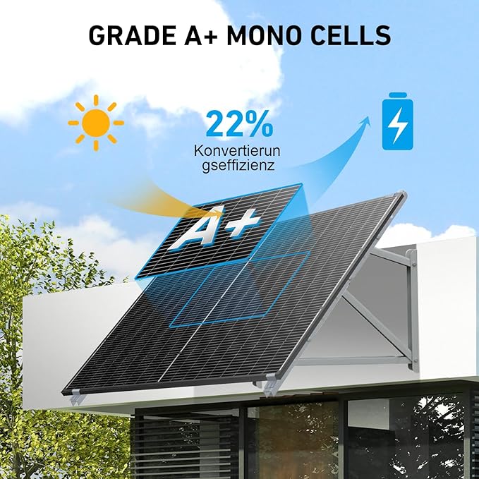 DOKIO 400W Monocrystalline Solar Panel 12/24V, 3 m MC4 Cable for Yard/Garden - Shed/Patio/Greenhouse Power, Off-Grid Battery Charging, 12V Parallel Wiring Recommended, Easy to Route
