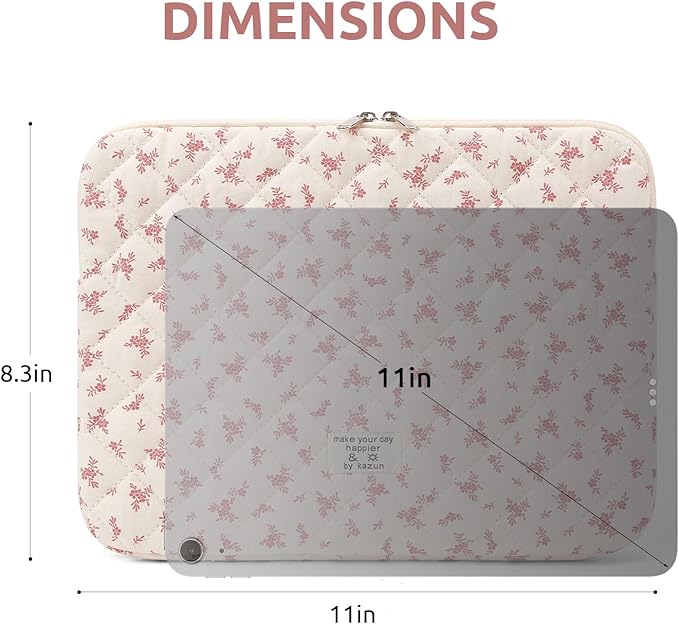 Puffy Laptop Sleeve 13-15.6 Inch Cute Quilted Laptop Protective Case Padded Floral Computer Sleeve for MacBook (A-Pink, 11 Inch)