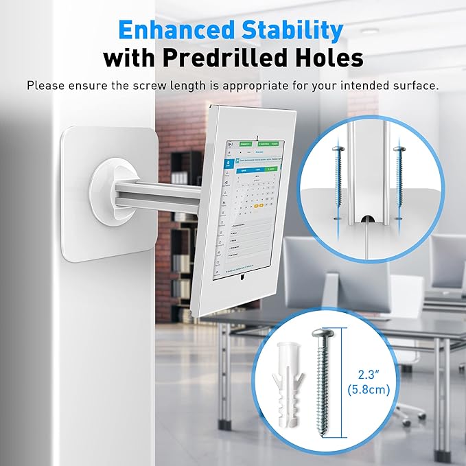 AboveTEK Anti-Theft iPad Kiosk Stand – POS iPad Security Stand & Locking Tablet Stand – Heavy Duty Base, 360° Swivel, 75° Tilt Bracket – Retail Business for iPad/iPad Air/iPad Pro (White)