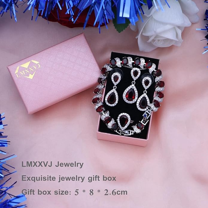 LMXXVJ Teardrop Jewelry Set for Women,Necklace Earrings Adjustable Ring Bracelet Set Fashion Formal Platinum/Gold/Rose Gold Jewelry Gift Girl/Mom/Wife/Grandmother/Best Friend/Aunt